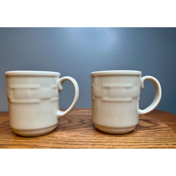 Set of 2 Longaberger Woven Traditions Ivory ceramic mugs,  12 oz. Made in USA - Picture 1 of 10